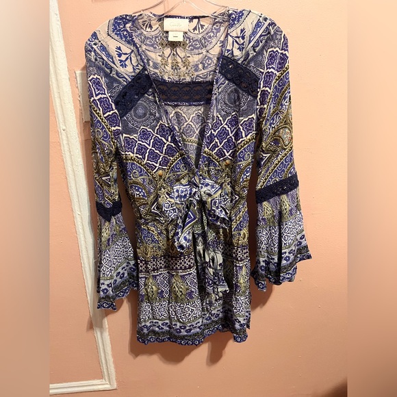 Camilla Navy and Gold Bohemian romper size 8  100% silk designed in Australia - Picture 1 of 8